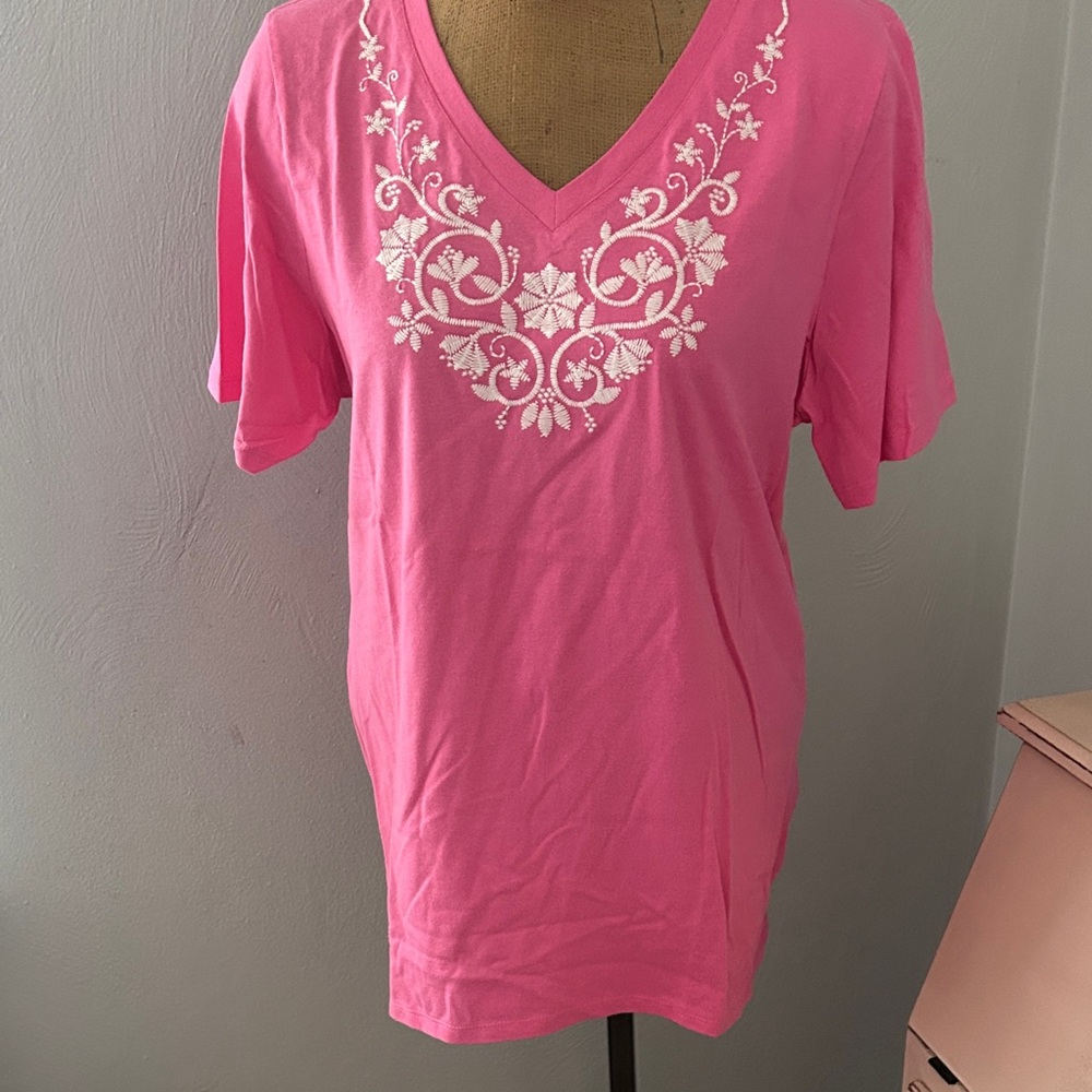 Pink Embroidered V-Neck‎ Women Top